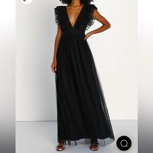 Lulus Simply Delighted Black Mesh Ruffled Backless Maxi Dress 
XS